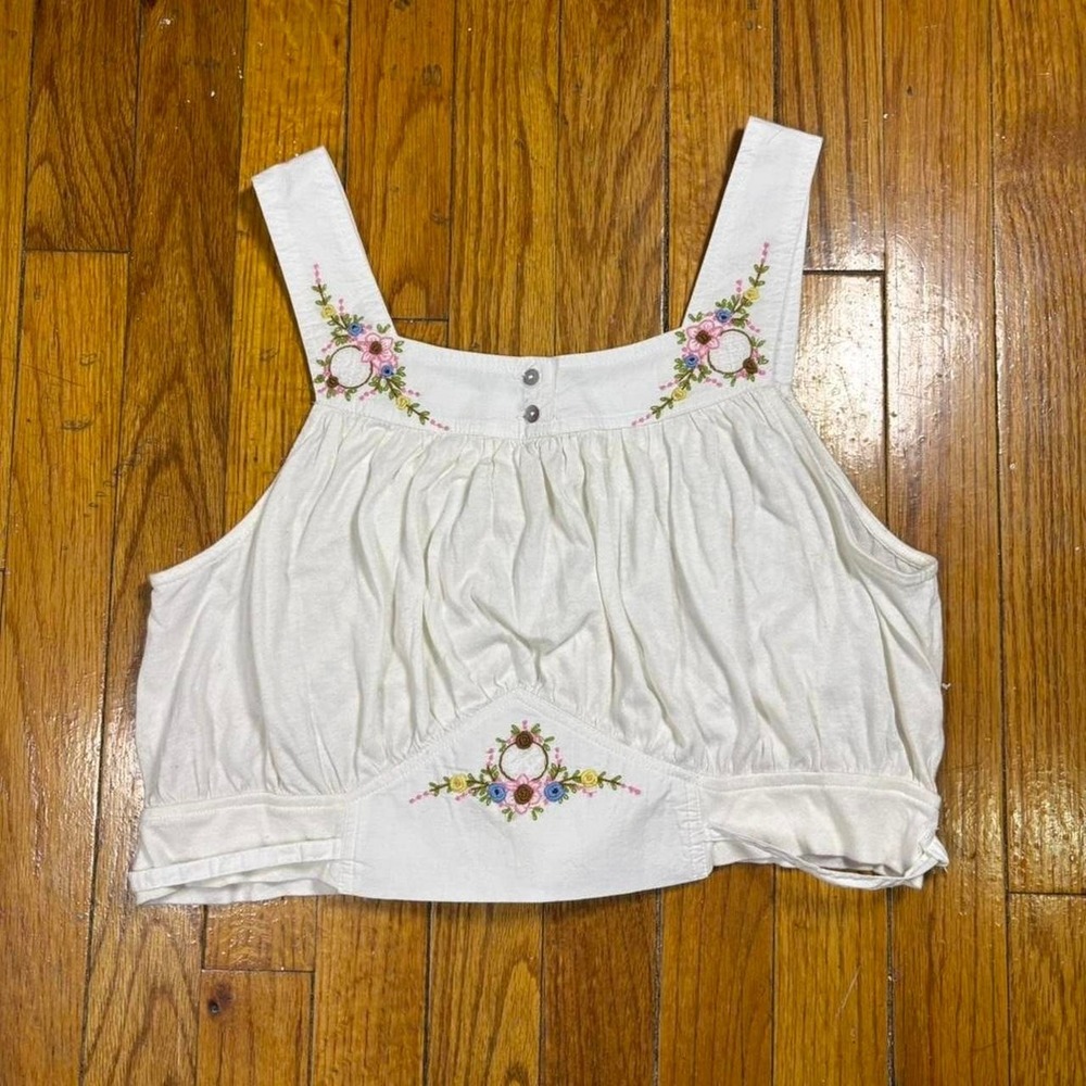 Cottage core Free People sugar muffin white floral embroidery tank top sz small
